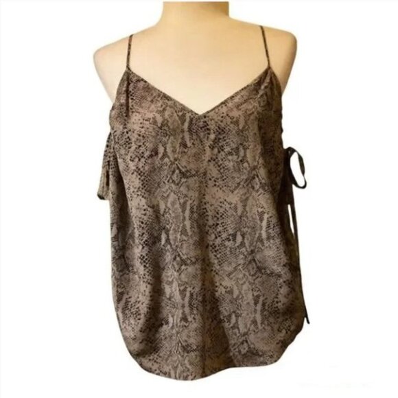 Rebecca  Taylor Runway Beige Python Animal Print Silk Spaghetti Tank Top size 2 - Picture 2 of 11